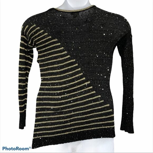 Anthropologie Escio Asymmetrical Metallic Gold and Black Sequined Sweater Small - Picture 7 of 12